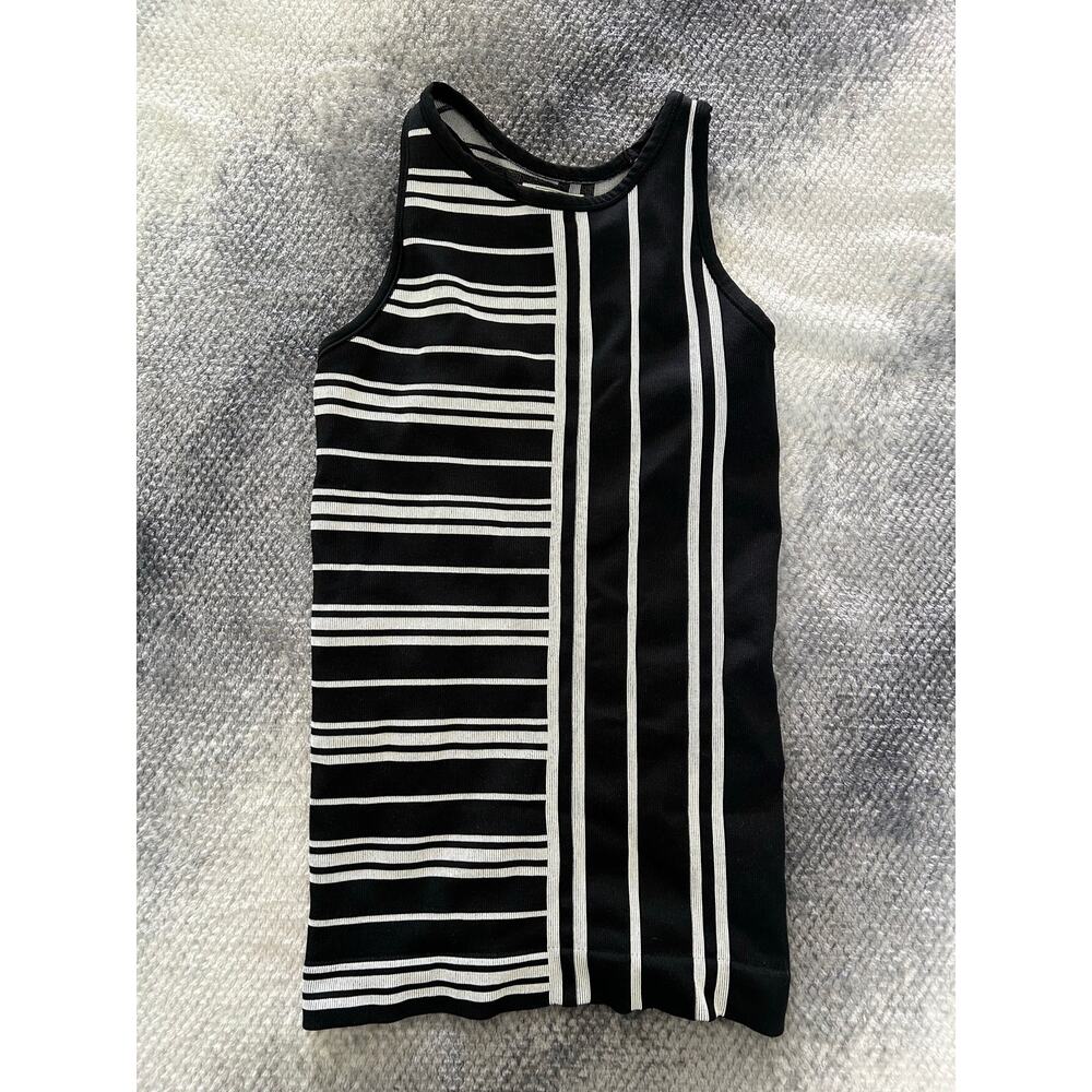 Athleta Stripe Renew Racerback Black White Tank Women Size XS Yoga Pilates Gym